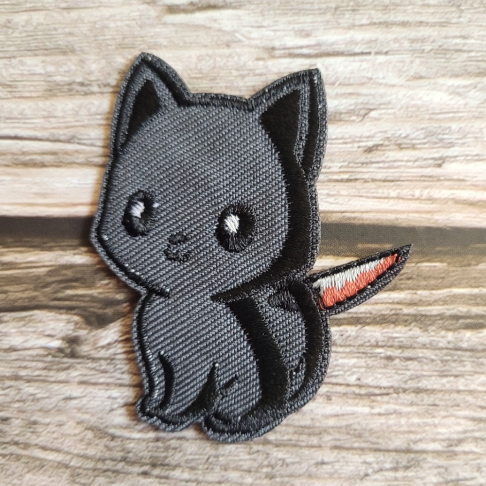 Cute Adorable Murder Stabby Cat Gothic Horror Embroidered Patch